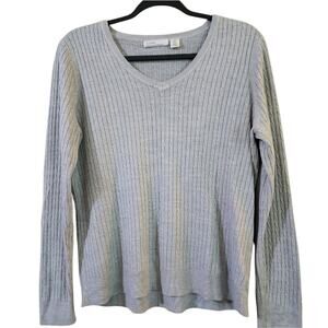 Luxe 360 Womens V-Neck Cable Knit Sweater Size XL Gray Long Sleeve Lightweight